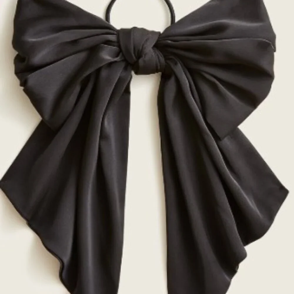 J. Crew Black Satin Hair Bow and Leopard Headband Set